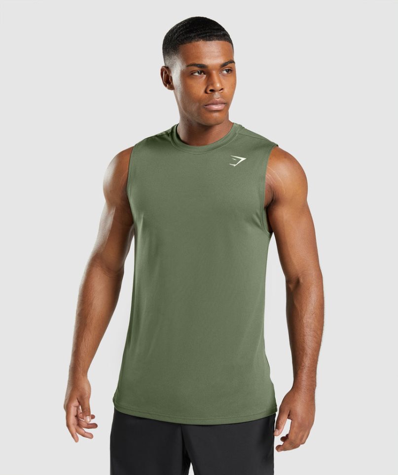 Men\'s Gymshark Arrival Sleeveless Tanks Olive | NZ 4FCBPN